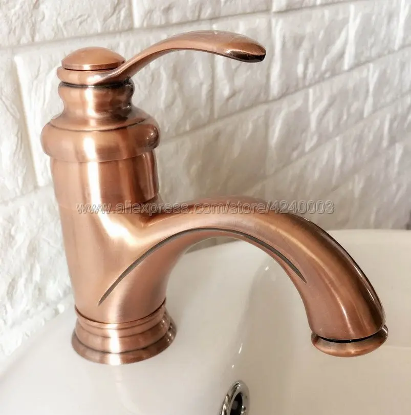 Antique Red Copper Bathroom Basin Faucet Brass Hot and Cold bathroom Sink Mixer Taps Knf391
