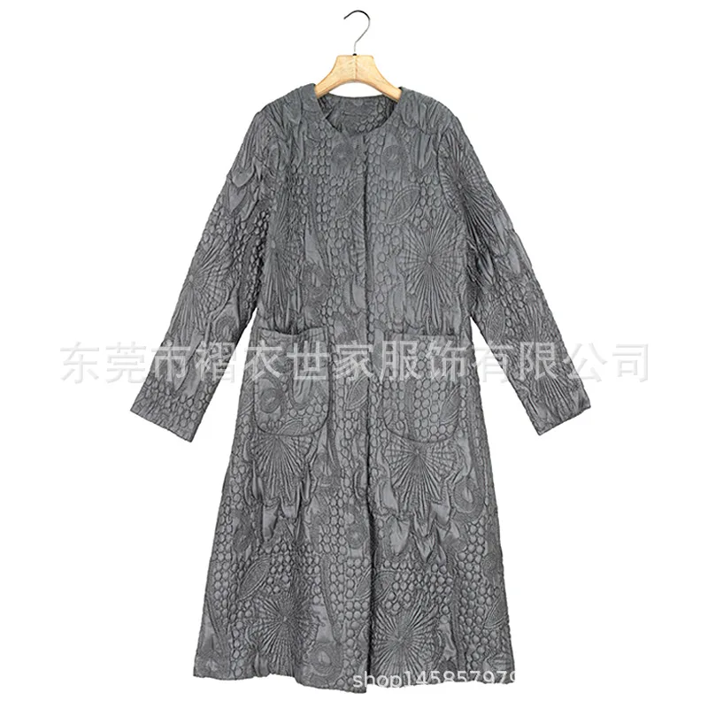 Горячая Распродажа Miyake модная однотонная ветровка с круглым вырезом и длинными рукавами, свободная хлопковая ветровка