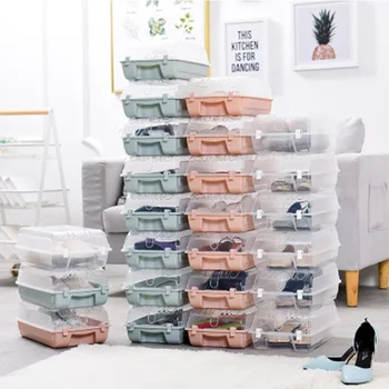 

Creative Plastic Transparent Buckle Moisture-Proof Shoe Box And Multi-Function Home Bedroom Simple Flip Stackable Storage Boxes