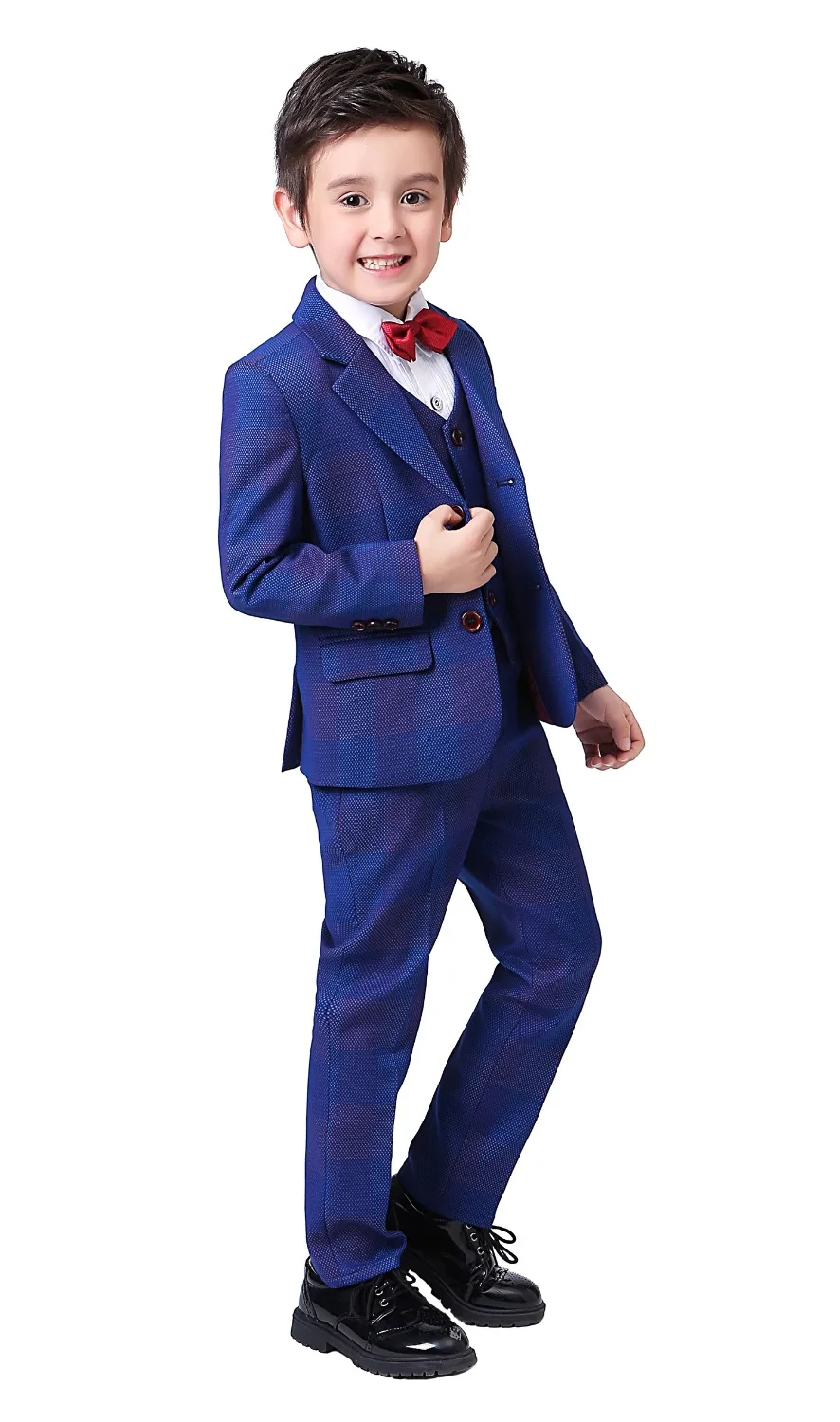 5 шт. для мальчиков синий плед костюмы Slim Fit подносителя колец костюм деловой