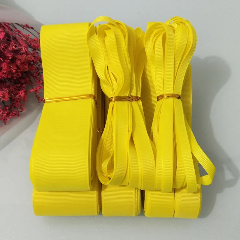 

10yards ( 9meters ) Pick Size 6mm 9mm 15mm 19mm 25mm 38mm 50mm Width Yellow Polyester Solid Color Grosgrain Ribbons