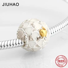 Moda Plata de Ley 925 esmalte blanco espectacular corazón chapado cuentas de oro Ajuste Original Pandora encanto pulsera fabricación de joyas(China)