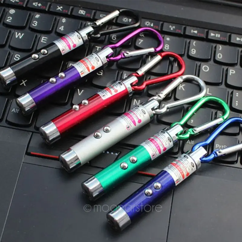 1 Pcs Mini 2 in 1 Red Laser Pointer LED Flashlight Torch Keychain Keyring Key Chain Random Color