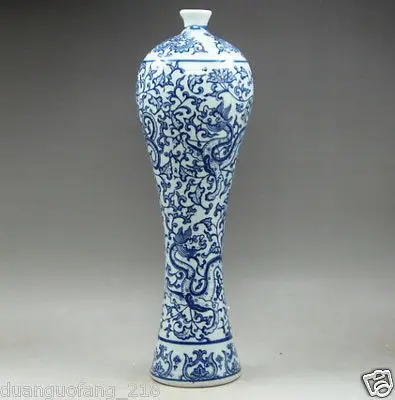 

Rare 12.5 inches Chinese Blue and white Porcelain Handwork Painting Dragon Vase