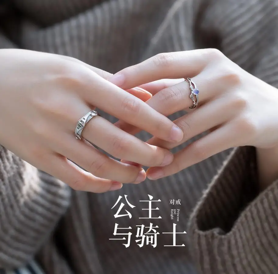 

Princess and knight Couple Ring 925 Silver Lover 's Cos Gift Adjustable