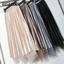 Новые весенне-осенние женские бархатные юбки с высокой талией плиссированные однотонные Юбки-миди с эластичной талией Элегантные женские длинные плиссированные юбки