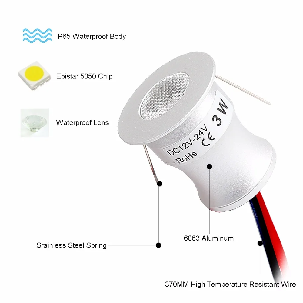 12 V-24 V Светодиодный точечный светильник шкаф мини Точечный светильник IP65 Водонепроницаемый 1 Вт 3 Вт светодиодные утопленный вниз светильник, холодный и теплый белый шкаф витрина использовать Q