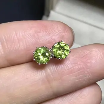 

Fidelity natural 5mm peridot "Happy stone" stud earrings s925 silver round fine jewelry for women party Natural green gemstone