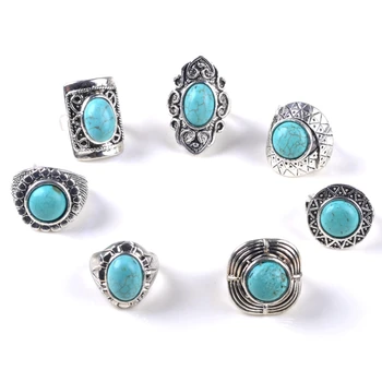 

Mix Lot Wholesale 10Pcs/lot Retro ColorTibet Nature Stone Rings for Women Vintage Stone Rings Men Jewelry