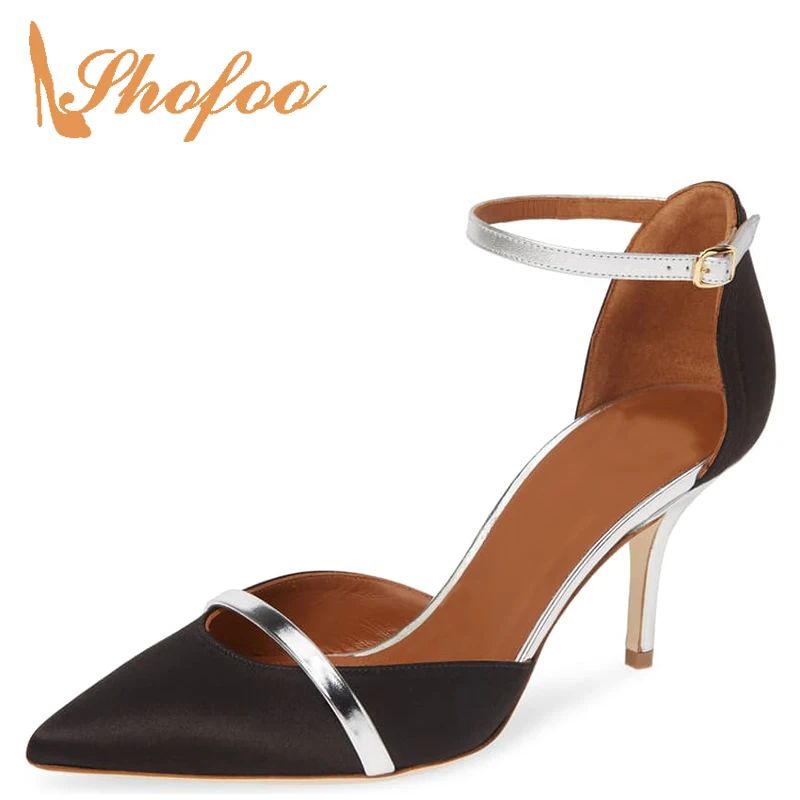 

Ankle Strap Pointed Toe High Thin Heels Pumps Woman Stilettos Buckles Large Size 11 14 For Ladies Summer Shoes Fashion Mature