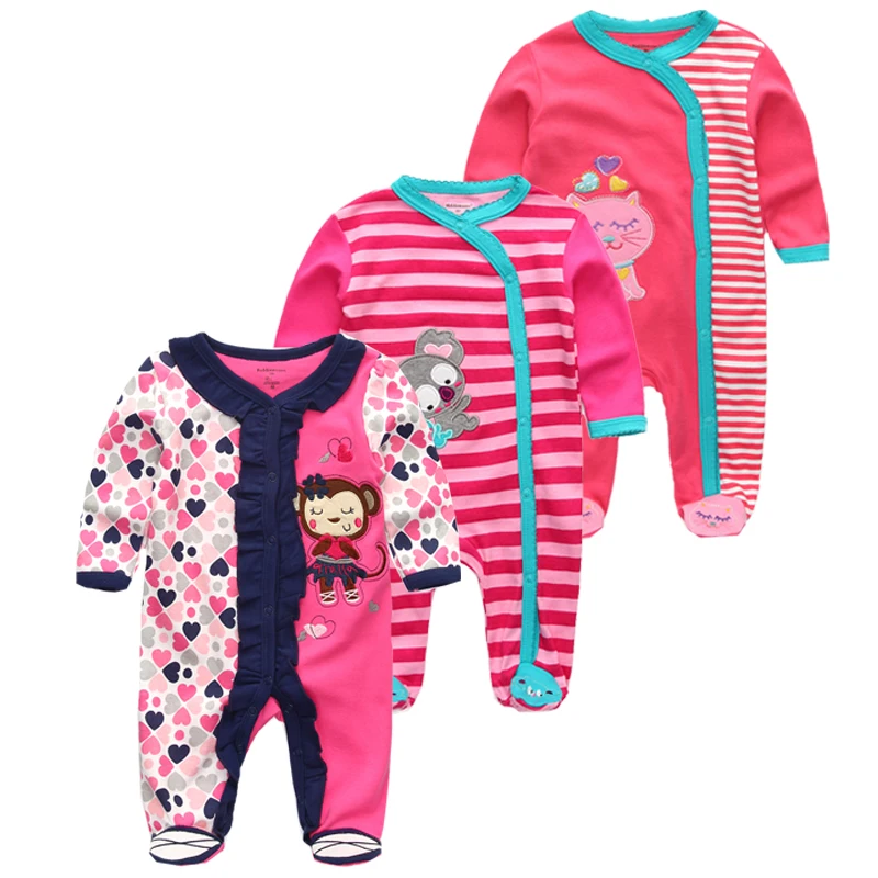 2019 Newborn Unisex Cartoon Romper 3pcs Baby Long Sleeve Clothes Set O-neck Cotton Style Boys & Girls Overalls Pajamas