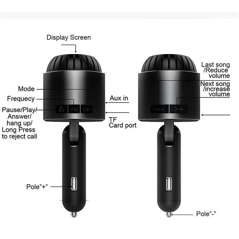 Car FM Transmitter MP3 Player Car Wireless Hands-free Bluetooth Stereo Audio Adapter Support TF Card USB Output 5V 2.1A 40NT14 (2)