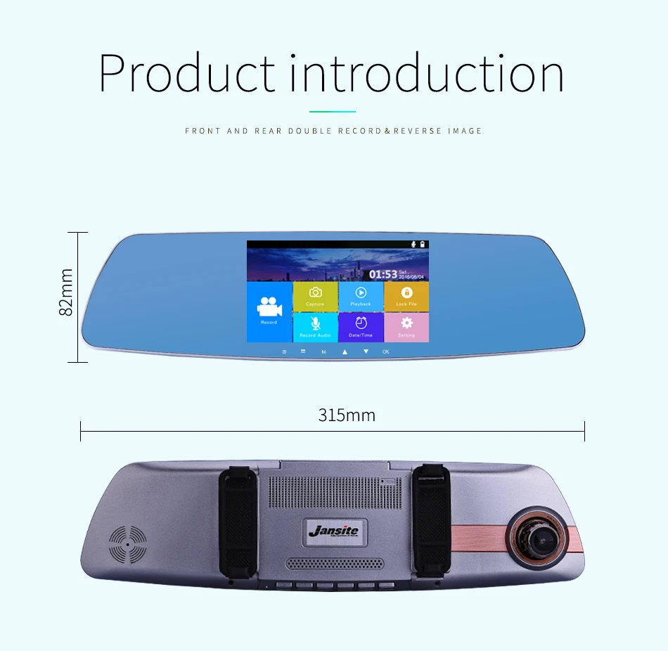Newest 5 inch Touch screen Car dvrs FH 1080P Dual Lens Car Camera Super night vision Review Mirror Car dvrs Detector Dash camera