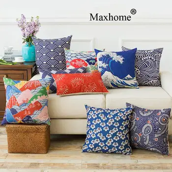 

Japanese Ukiyo Cloth Linen Printed Pillowcase Classic Cushions Home Decor Decorative Pillow Sofa Throw Pillows 45*45