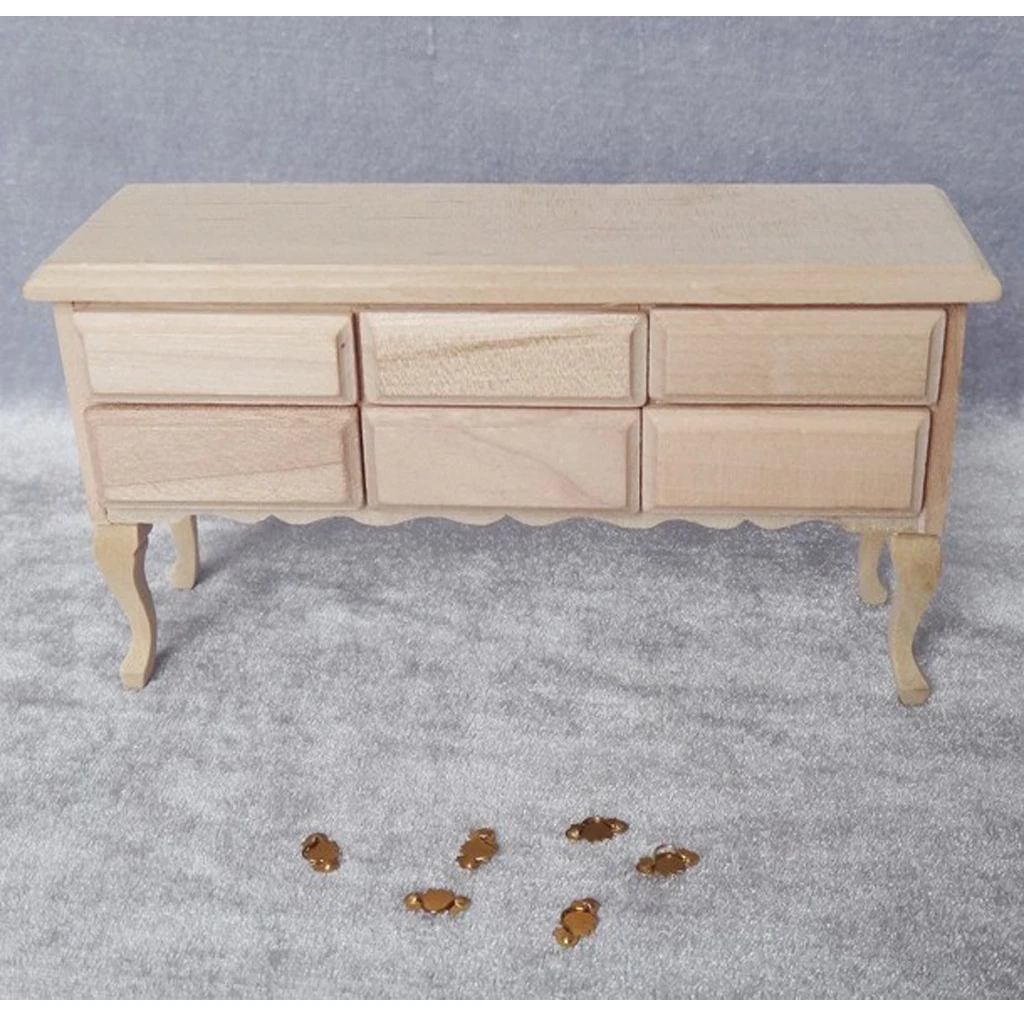 Wood Color Miniature 6 Drawers Table Furniture 1/12 Dollhouse Living Room Garden Decor Dolls House Accessories