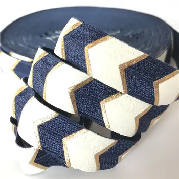 

5/8" (5 yards/lot) Big Chevron Print Navy Elastic Band Spandex Ribbon Sewing Lace Fabric Band Garment Accessories