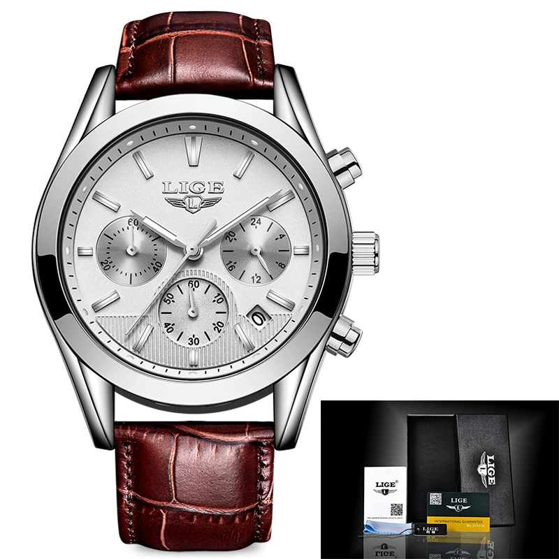 Relojes Hombre LIGE мужские часы Лидирующий бренд Роскошные коричневые кожаные деловые кварцевые часы мужские военные спортивные водонепроницаемые часы