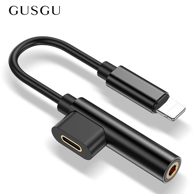 GUSGU 2 в 1 аудио адаптер для iPhone 8 7 Plus XS XR зарядное устройство разветвитель Кабель для Lightning до 3,5 мм разъем для наушников разветвитель