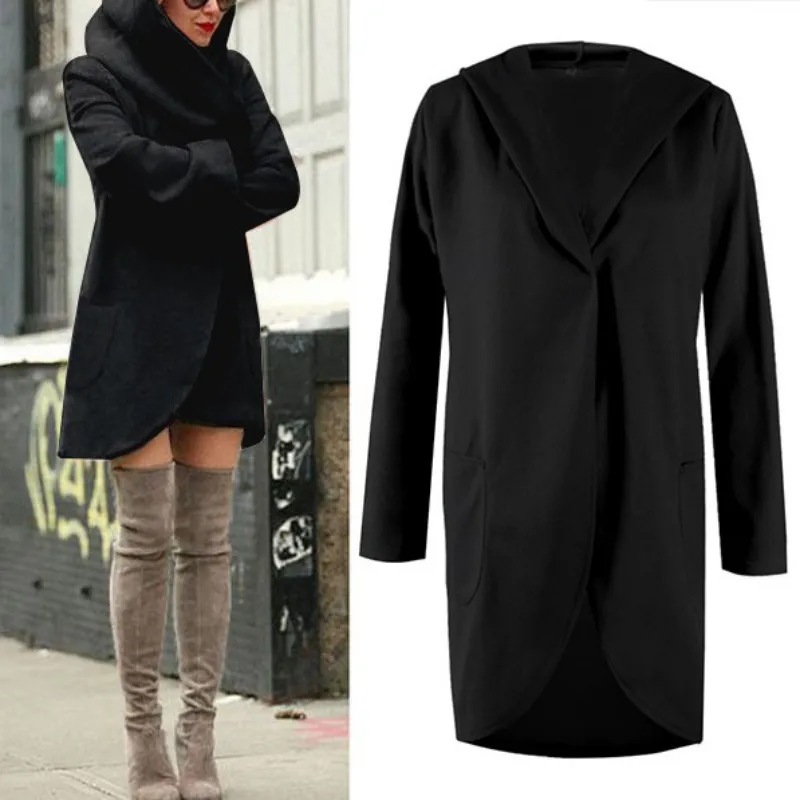 

2017 Winter Jackets Women Wool Blend Coat Pockets Long Hooded Coat Outerwear Female Overcoat Long Sleeve Plus size 5XL
