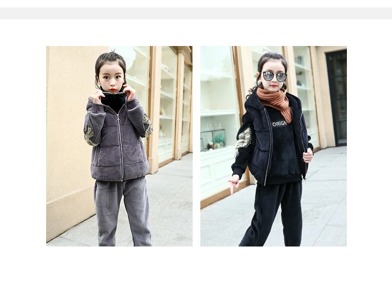 Baby Christmas clothing set Girls Children's thick warm clothes set infant plus velvet sport three Pcs suit sets For Teenage 5-14Y kids clothing (1)