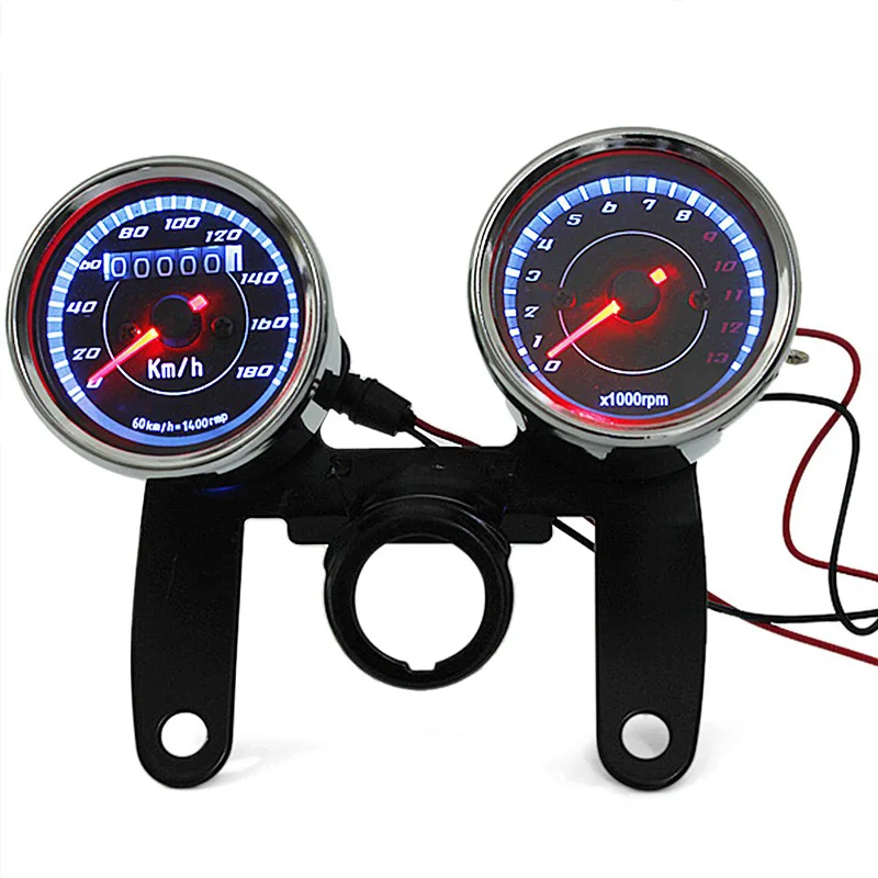 0-180km/h Motorcycle LED Backlight Odometer & Tachometer Speedometer Gauge Black 