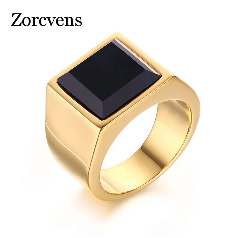 ZORCVENS черный камень Обручальные кольца для мужские украшения панк золотого цвета обручальное кольцо большое кольцо с полудрагоценным камнем оптом