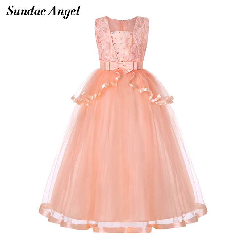

Sundae Angel Children Wedding Dresses Girls Party Dress Long Piano Birthday Bow belt Voile Prom Gowns Girl Formal Dress Banquet