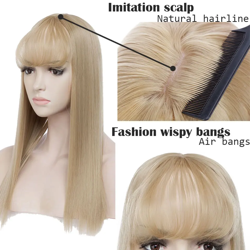SNOILITE 17inch 3 Clips In one piece Hair Extension long straight hair extension synthetic Topper Hair Piece With Bangs