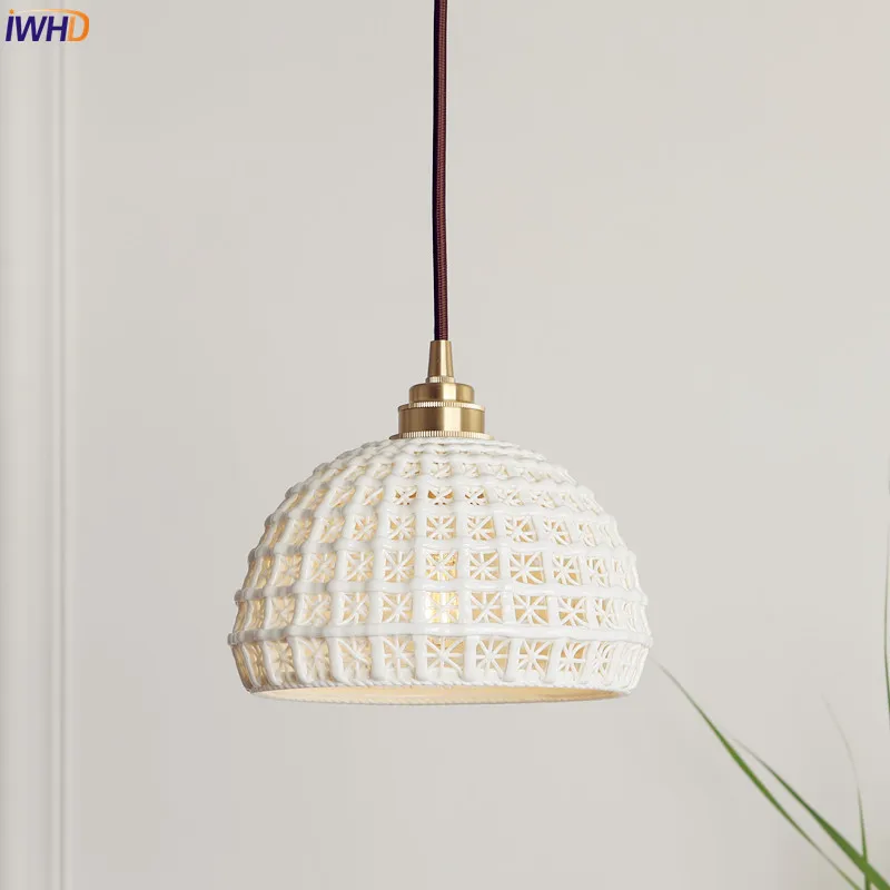  IWHD Japanese Nordic Style Modern Pendant Lights Fixtures Dinning Living Room White ceramics Hangin - 32870014452