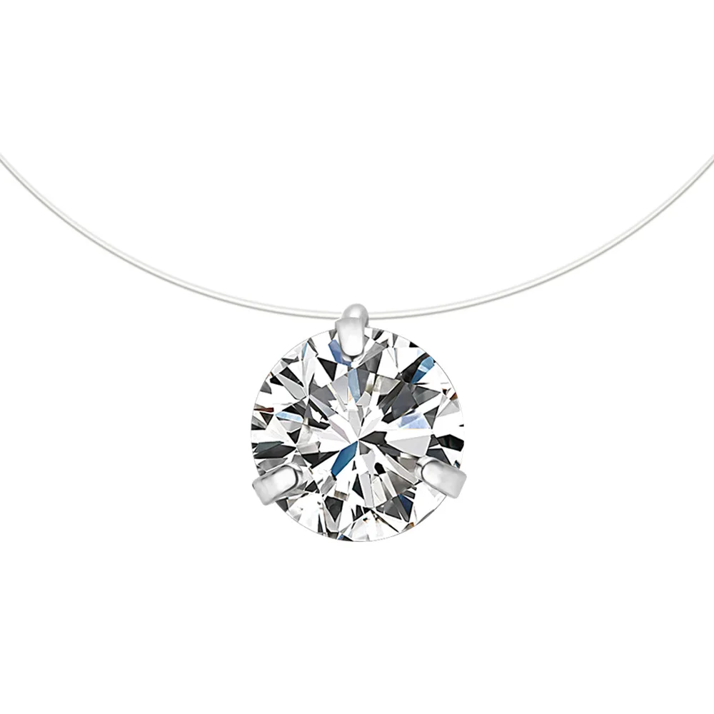 

2pcs 3claws CZ Collar Choker Necklace Invisible Transparent Fishing Line Crystal Silver Pendant Necklace for Women