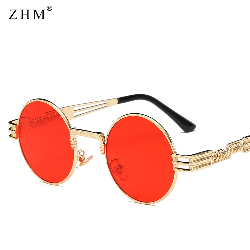 Классические круглые стимпанк Солнцезащитные очки для мужчин и женщин Модные металлические очки фирменный Дизайн Винтажные Солнцезащитные очки высокое качество UV400 очки - Цвет линз: gold frame red