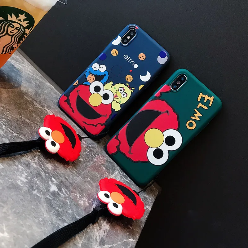 

Lovely cartoon Sesame Street Elmo soft candy TPU back cover for iphone 6 6s 7 8 plus X Xs Max XR Phone Case with Strap