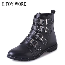 E TOY WORD booties woman ankle boots black Rivets PU Leather Buckle womens low heel boots Zapatos Mujer Ladies Shoes Size 43 E TOY WORD booties woman ankle boots black Rivets PU Leather Buckle womens low heel boots Zapatos Mujer Ladies Shoes Size 43