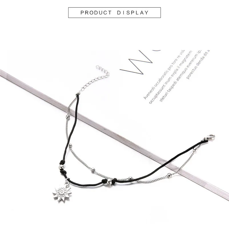 NEW Beads anklets for women Ankle Bracelet Double Chain Sun Anklet Jewelry Beach Section Sandals Pulseras Tobilleras Y17#N (5)