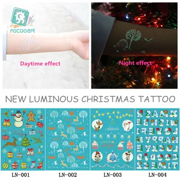 

New Luminous Christmas Temporary Body Art Tatoo For Glowing in the dark Paint Fake Glitter Waterproof Tattoo Stickers