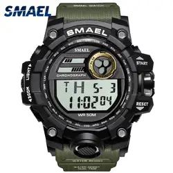 SMAEL часовой бренд Для мужчин Военные Спортивные часы Мода 5Bar Водонепроницаемый светодиодный цифровые часы для Для мужчин часы человек Relogio