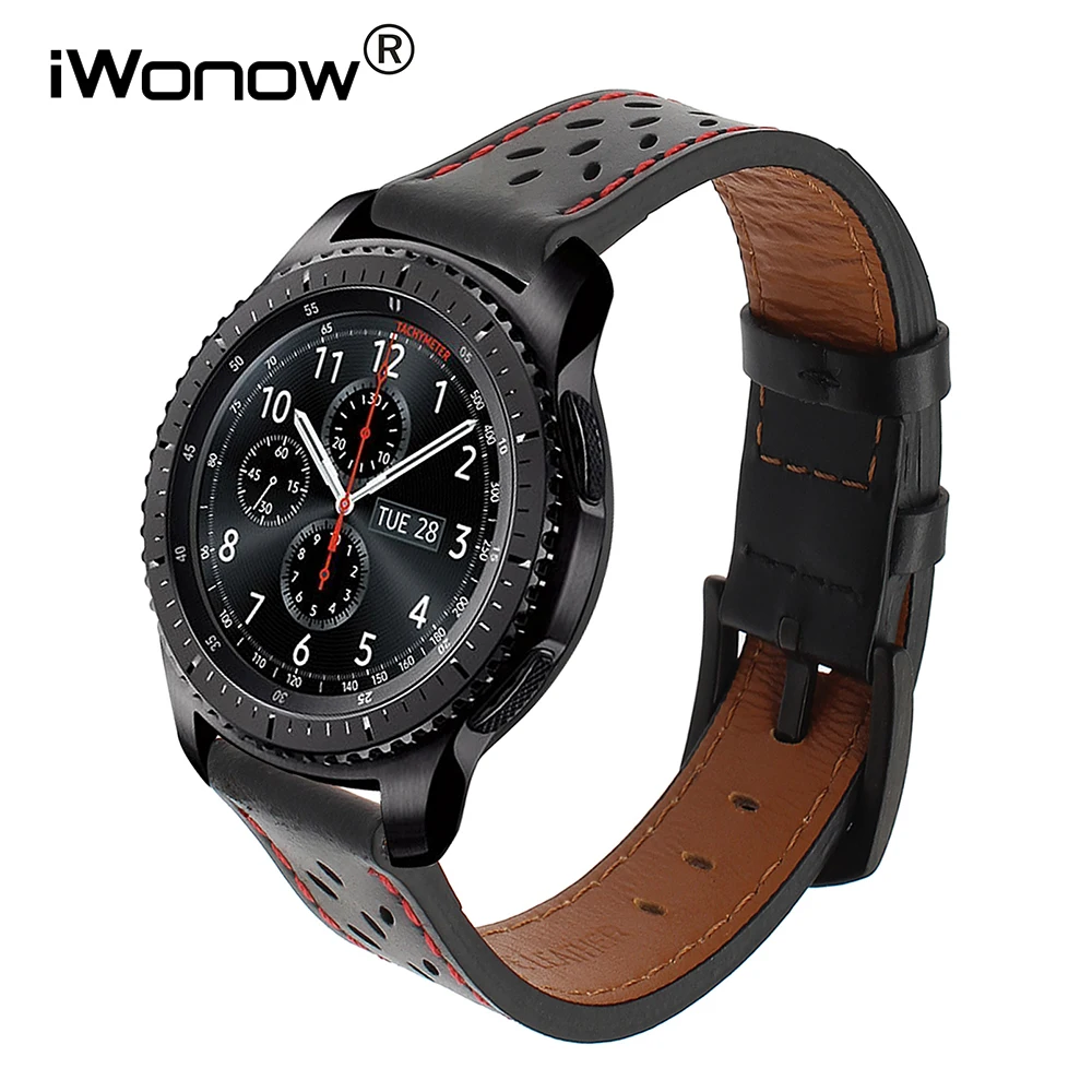 IWonow 22 мм ремешок из натуральной кожи для samsung gear S3 Galaxy Watch 46 мм R800 Quick Release Band сталь застежка ремешок на запястье
