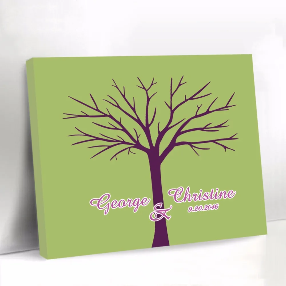 Green Wedding Guest Book Personalized Canvas Fingerprint Tree Guest