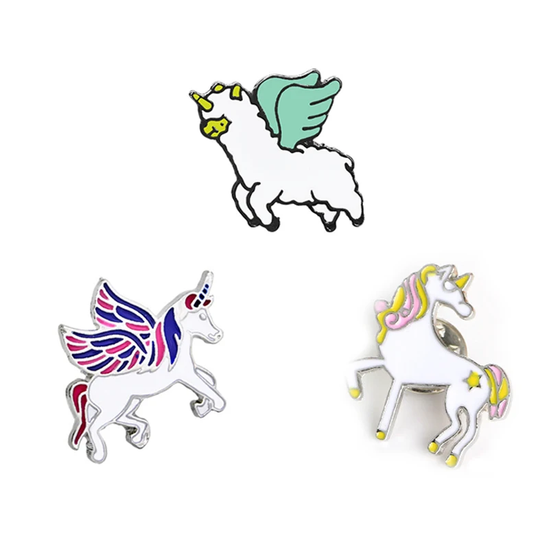 

3pcs/Set Fashion Cartoon Horse Pegasus Brooches Men Women Enamel Pin Jackets Backpack Metal Badges for Unisex Kids Jewelry Gifts