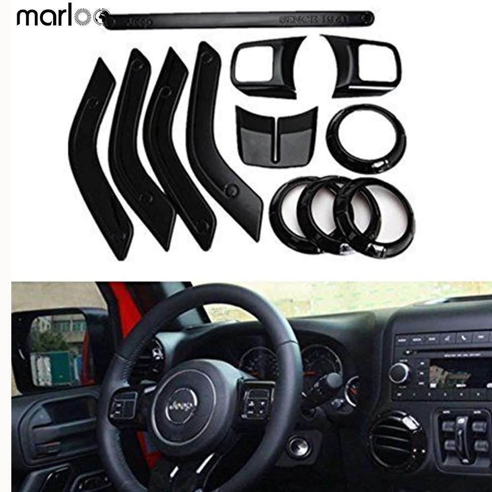 Us 38 22 22 Off Marloo 12pcs Auto Interior Cover Accessories Trim Kit Car Red Black 10 Colors Trim Moulding For Jeep Wrangler 4 Door 2011 2016 In