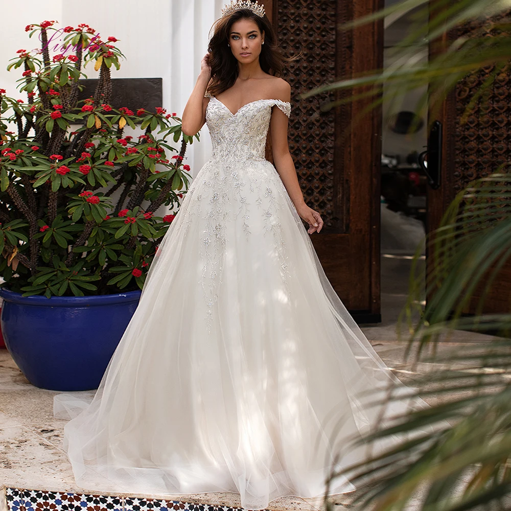 

Liyuke Ball Gown Married Wedding Dress 2019 White Petticoat Flower Beading Appliques Customer Made Size Free Shipping
