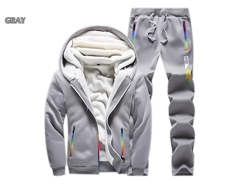 Casual Sweat Suits Men Clothes Winter Tracksuit Mens Set Two Piece Inner Fleece Thick Hooded Jacket+ Pants Man Track Suit