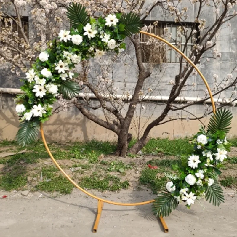 

New Wedding Centerpieces Decoration Wrought Iron Ring Arch Set (Flower with Frame) for Outdoor Event Background Decor Props