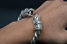 1 unid Plata Antigua Pulsera Nórdico Vikingo Lobo Fenrir Pengan Lobos Artesanal de Brazaletes Muñequera Hombres B-07