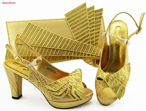 

doershow African gold Shoes And Bag Matching Set With silver Hot sale Women Italian Shoes And Bag Set For Party Wedding!SLN1-24