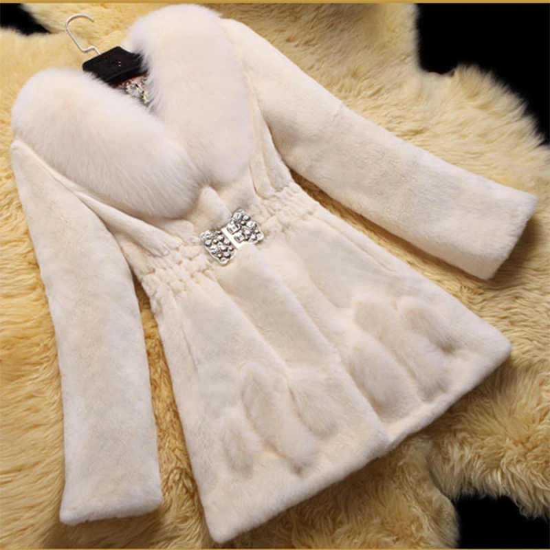 Abrigo de sintética para mujer, chaqueta elegante pelo de conejo Rex, imitación de piel de zorro, talla 5XL, talla A389|Piel sintética| -