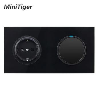 

Minitiger White Crystal Glass Panel 16A EU Standard Wall Power Socket 1 Gang 1 Way Pass Through On / Off Light Switch
