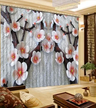 

Flowers print Chinese Customized 3D Blackout Curtains Living Room Bedroom Hotel Window reilef curtains