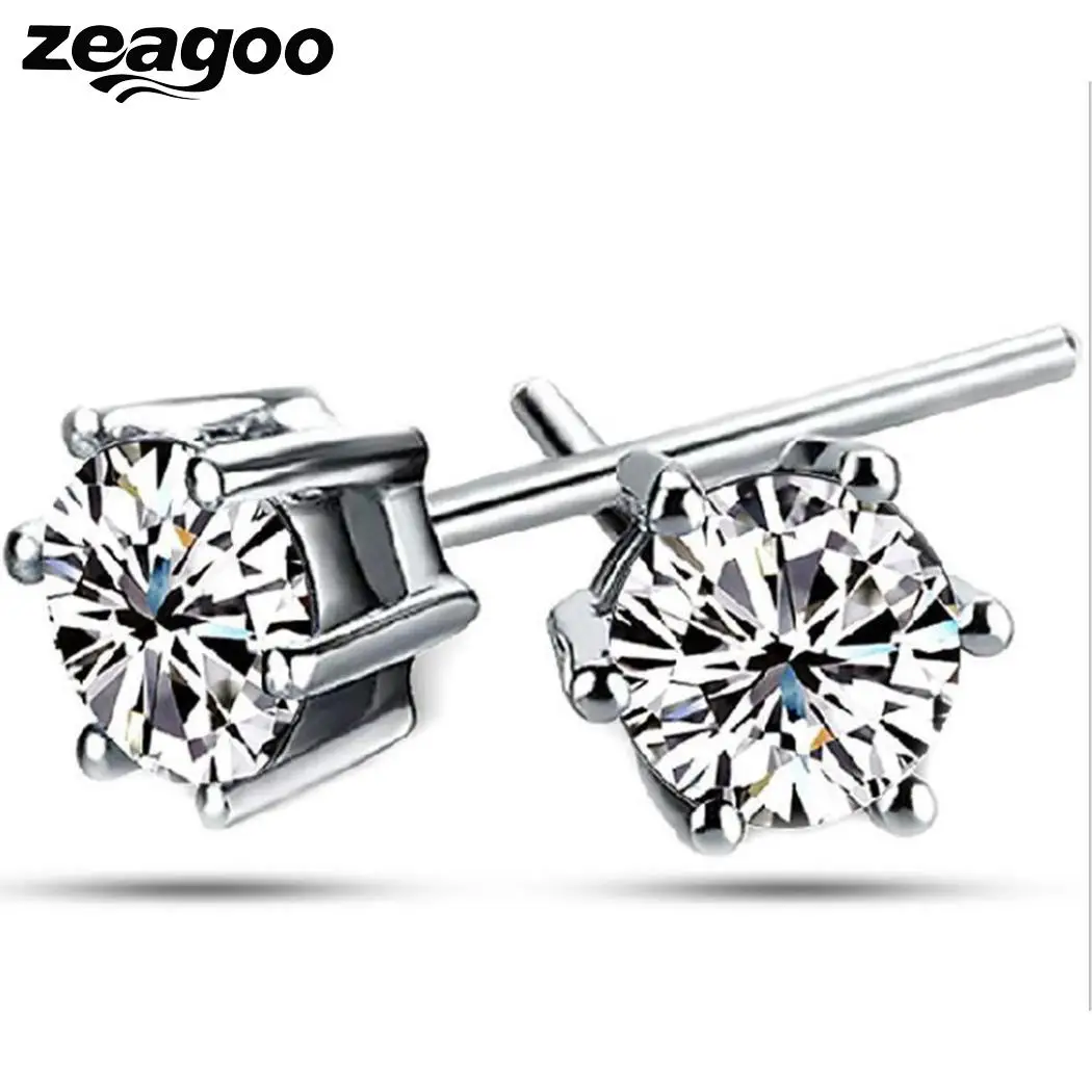 

Earrings Diamond Push Artificial Six-claw Studs Back Elegant Embed Women
