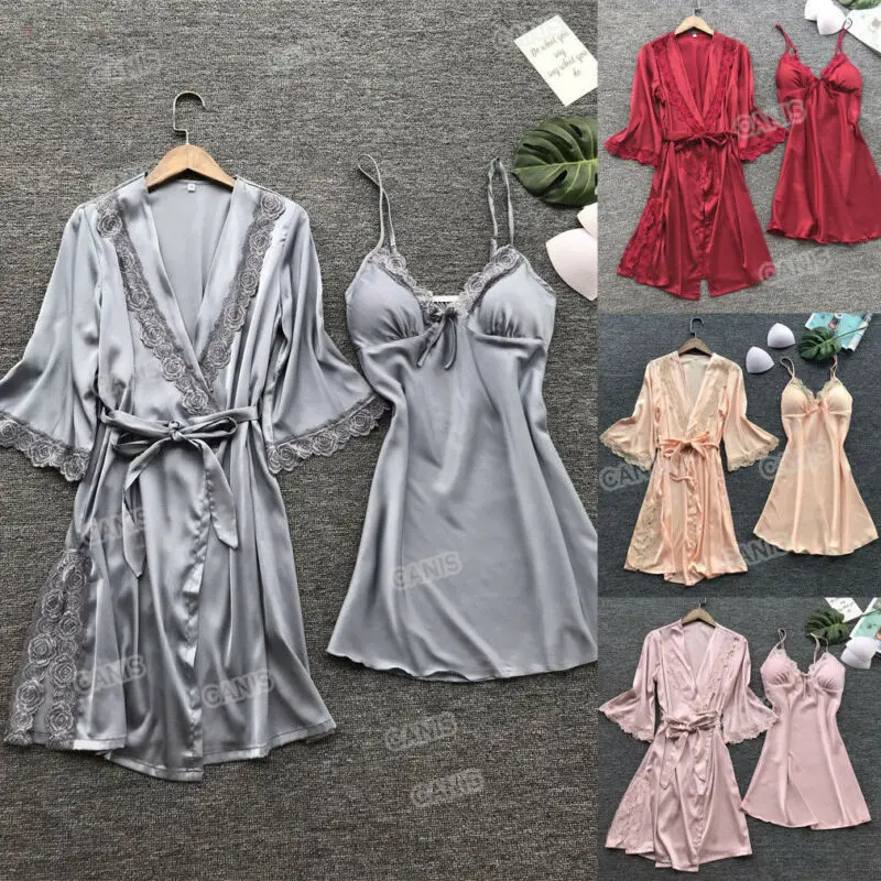 Хит, женский сексуальный халат и платье, наборы, платье для сна, свадебное кимоно, халат, атласное шелковое кружевное Ночное платье, платье для сна, 3 шт
